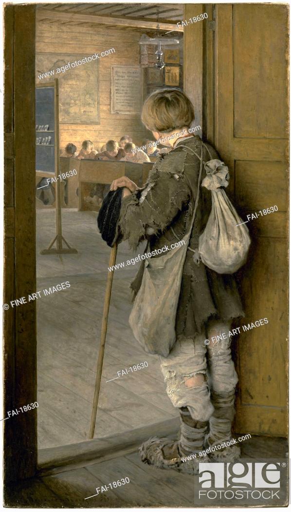 Stock Photo: At the School Door. Bogdanov-Belsky, Nikolai Petrovich (1868-1945). Oil on canvas. Realism. 1897. State Russian Museum, St. Petersburg. 127, 5x72.