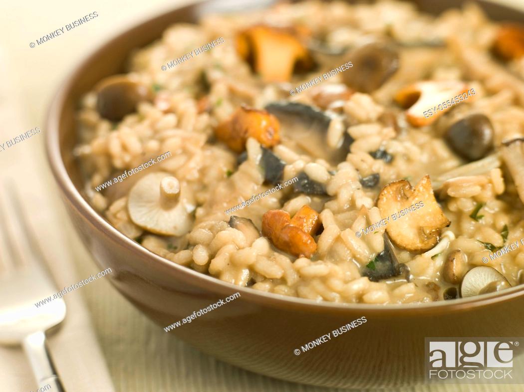 Stock Photo: rice dish, risotto, mushroom dish, mushroom risotto.