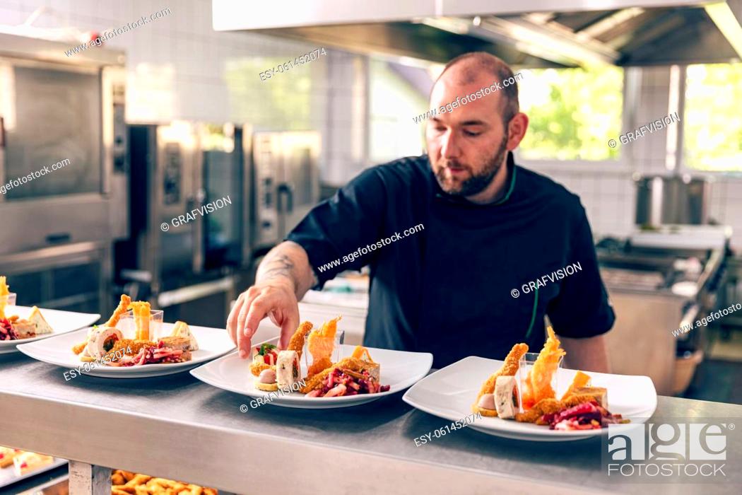 Stock Photo: Restaurant hotel private chef preparing starters. Restaurants and fine dining concept.