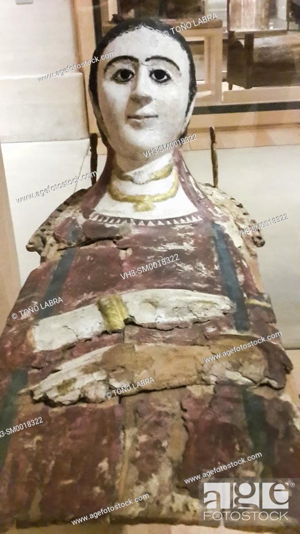 Stock Photo: Sarcophagus top (Fayum). Egyptian Ptolemaic collection. Louvre Museum. Paris. France.