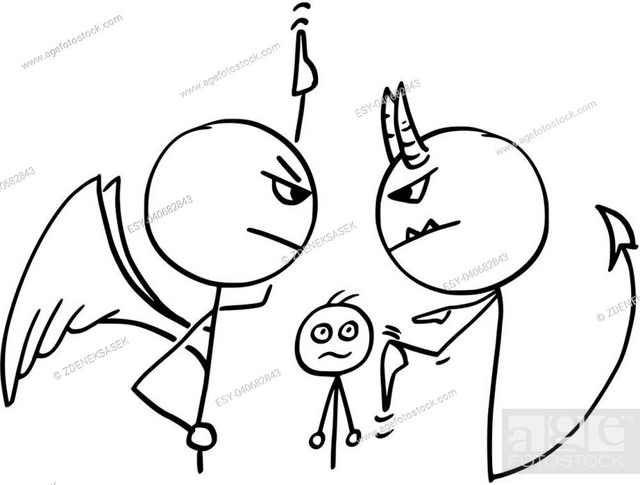Cartoon vector of angel and devil fighting arguing disputing about the man  in background and..., Stock Vector, Vector And Low Budget Royalty Free  Image. Pic. ESY-040682843 | agefotostock