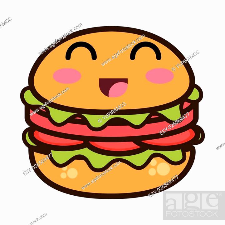 burger fast food. kawaii cartoon with happy expression face, Stock Vector,  Vector And Low Budget Royalty Free Image. Pic. ESY-026569477 | agefotostock