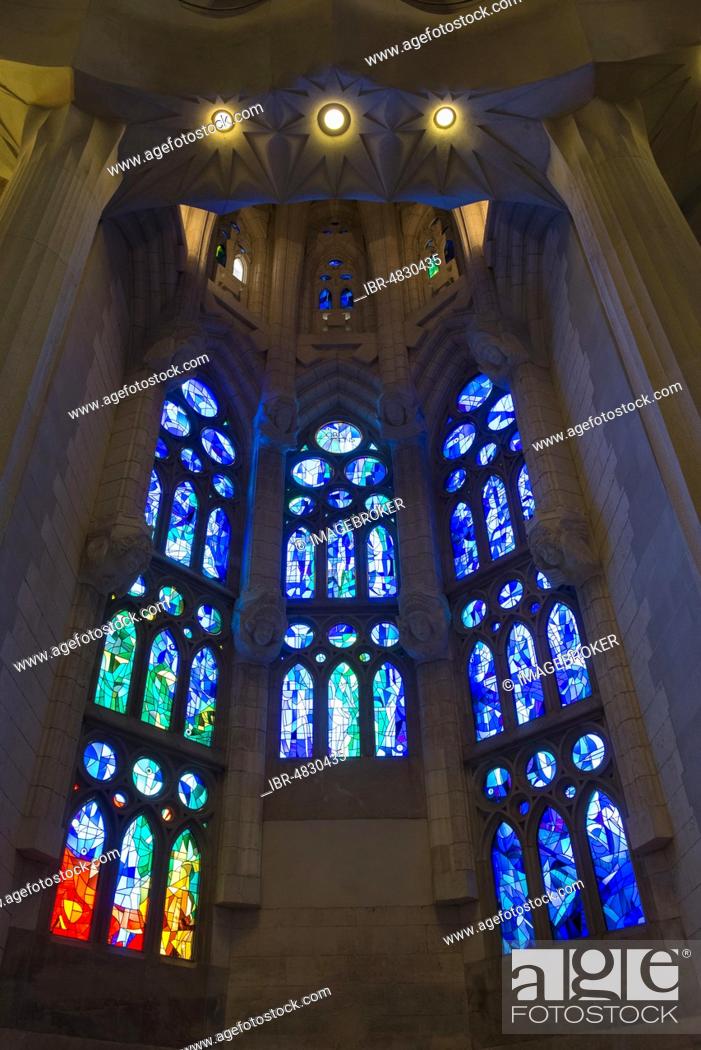 Stained glass windows, church windows, church Sagrada Familia, architect  Antoni Gaudí, Barcelona, Stock Photo, Picture And Rights Managed Image.  Pic. IBR-4830435 | agefotostock