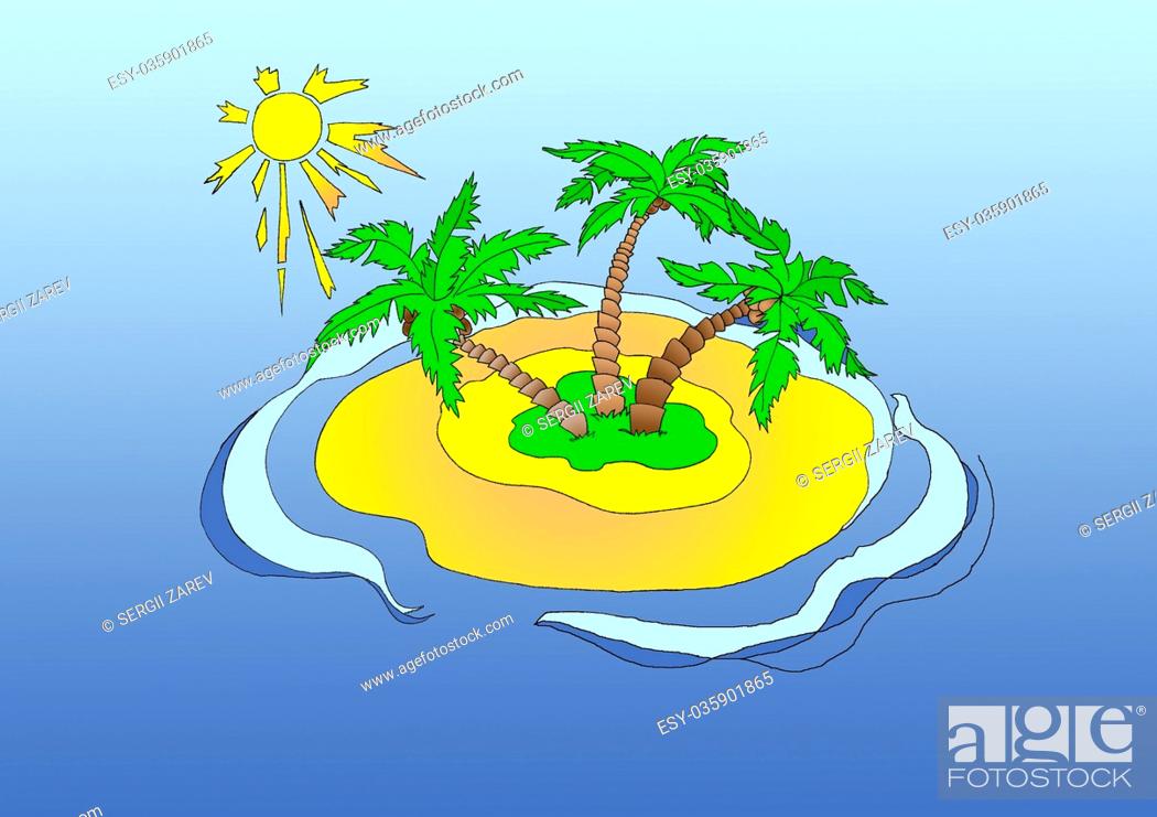 Sunny Funny Cartoon Island in a Sea. Digital Painting Background, Stock  Photo, Picture And Low Budget Royalty Free Image. Pic. ESY-035901865 |  agefotostock