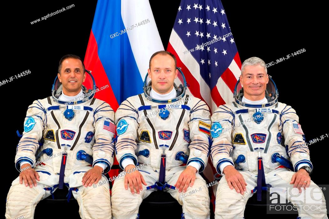 Stock Photo: Expedition 53-54 crew members (from left) NASA astronaut Joe Acaba, Roscosmos cosmonaut Alexander Misurkin and NASA astronaut Mark Vande Hei.