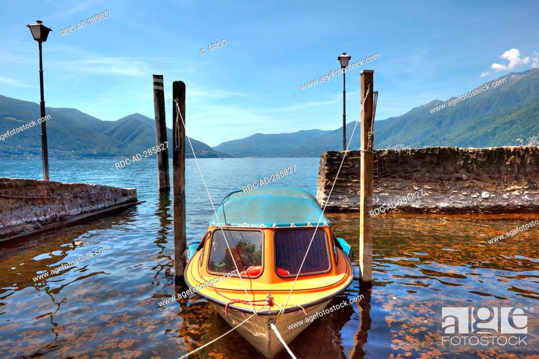 Stock Photo: Boat, old harbour, Lago Maggiore, Ascona, Locarno, Ticino, Switzerland.