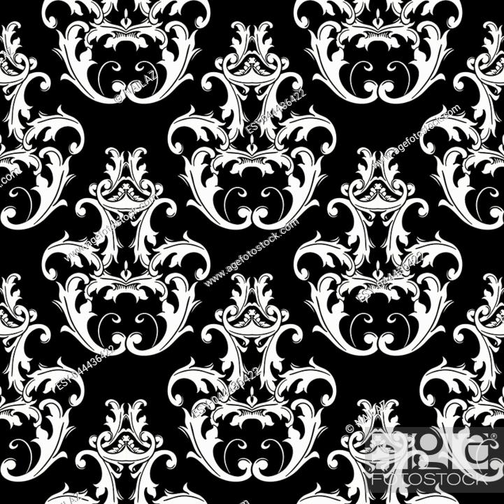 Damask black white seamless pattern. Floral background wallpaper  illustration with vintage antique..., Stock Vector, Vector And Low Budget  Royalty Free Image. Pic. ESY-044436422 | agefotostock