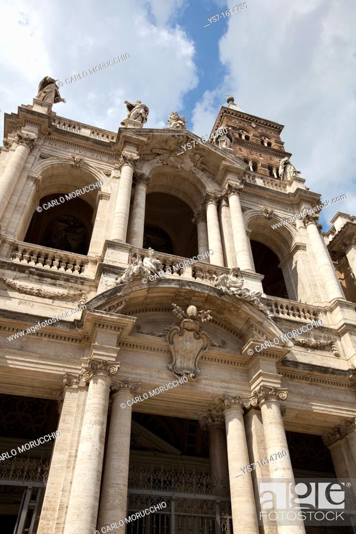 Photo de stock: The facade of the Papal Basilica of Santa Maria Maggiore, Saint Mary Major, on the Esquiline hill, Rome, Italy, Europe.