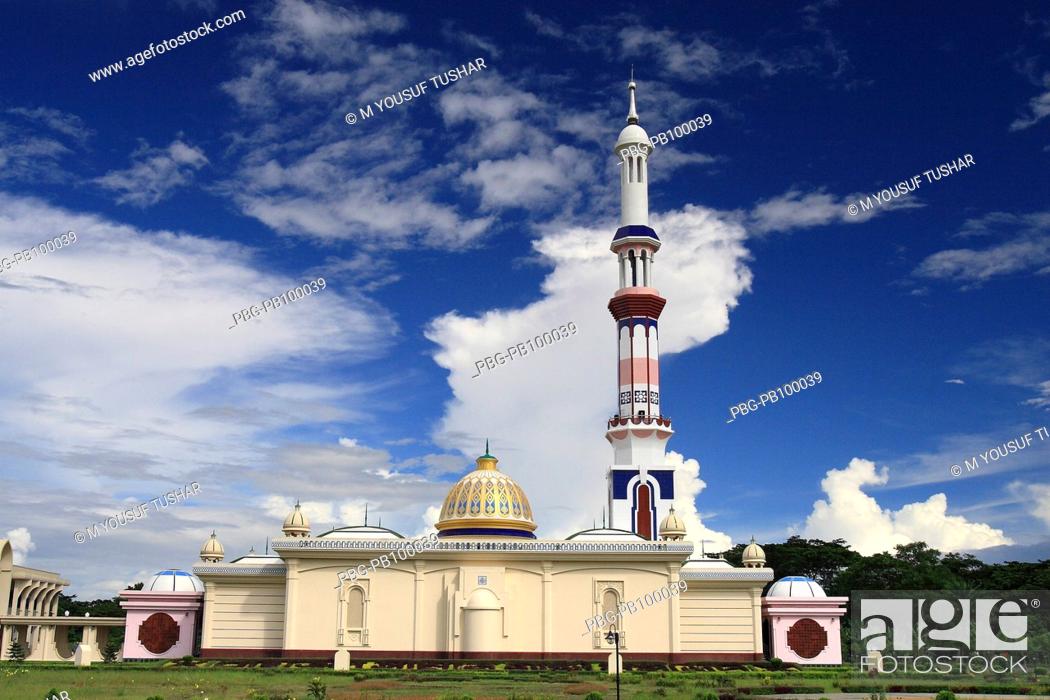 Stock Photo: The Baitul Aman Jame Mosque, an example of modern Muslim architecture, about 25 kilometer away from Barishal city It was built in 2004 Barishal.