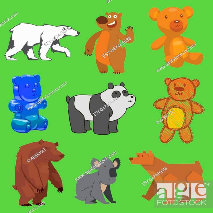 vector bear set wild animal different style flat, handdraw, cartoon wild  angry brown, grizzly, Stock Vector, Vector And Low Budget Royalty Free  Image. Pic. ESY-047465688 | agefotostock