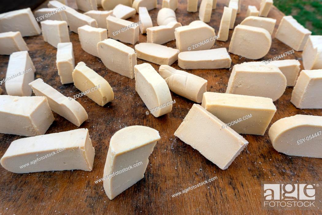 Stock Photo: Mongolian dairy product Aaruul or Gurt made from drained sour milk drying.