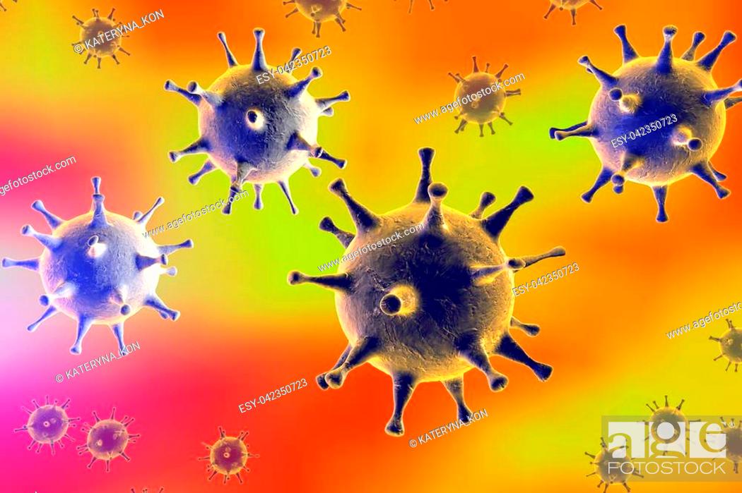 Stock Photo: Human Herpes simplex virus on colorful background. 3D illustration.