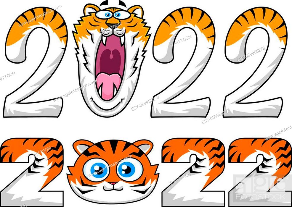 Funny 2022 Year Of The Tiger With Face Cartoon Characters, Vecteur de  Stock, Vecteur et Image Low Budget Royalty Free. Photo ESY-059955273 |  agefotostock