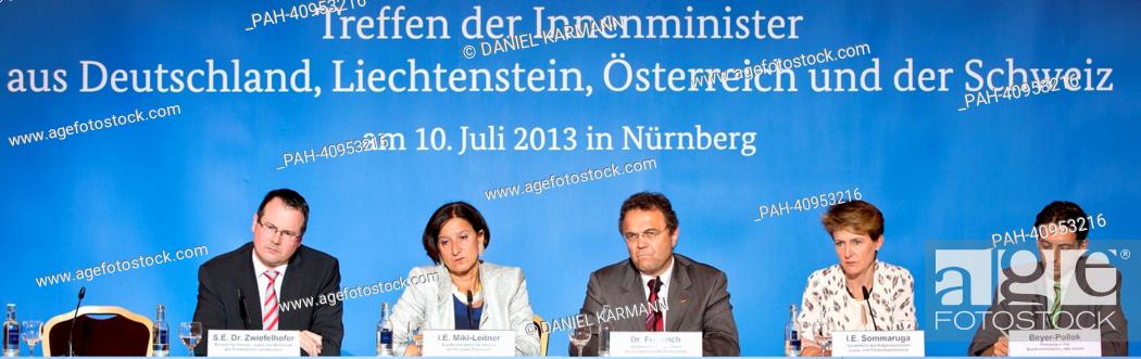 Stock Photo: (L-R) Thomas Zwiefelhofer (VU), minister for interior affairs, justice, and economy of Liechtenstein, Austrian interior minister Johanna Mikl-Leitner (OeVP).