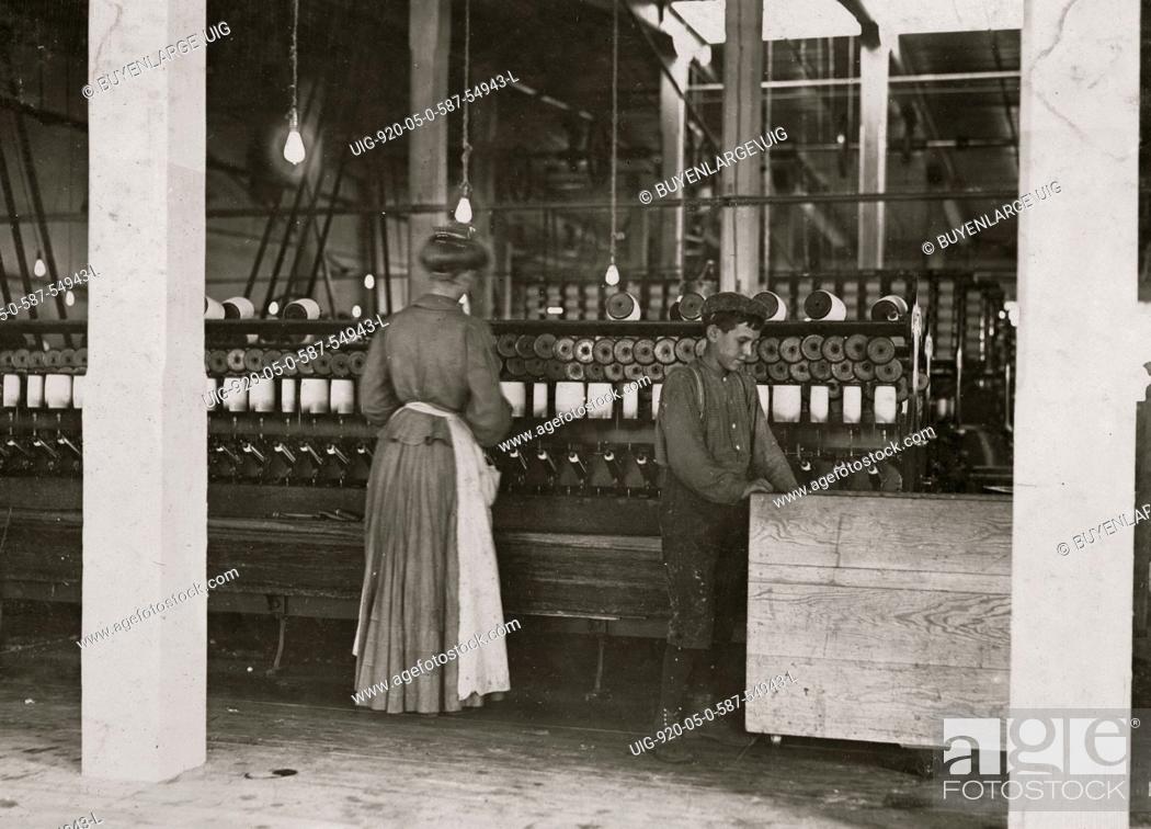 Stock Photo: Catawba Cotton Mill, Newton, N.C. Doffer and spooler. 1908.