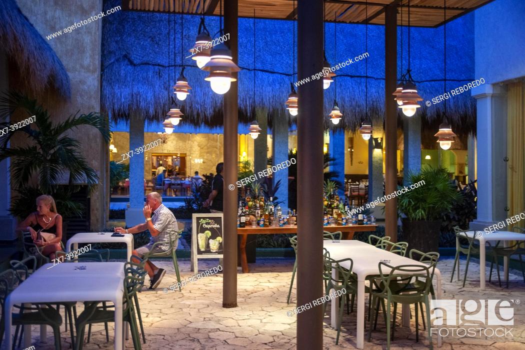 Stock Photo: One of the restaurants of Grand Palladium White Sand Resort and Spa in Riviera Maya, Yucatan Peninsula, Quintana Roo, Caribbean Coast, Mexico.