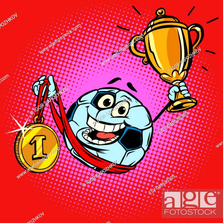 Winner champion Cup first place gold medal. Character soccer ball football,  Stock Photo, Picture And Low Budget Royalty Free Image. Pic. ESY-040620305  | agefotostock