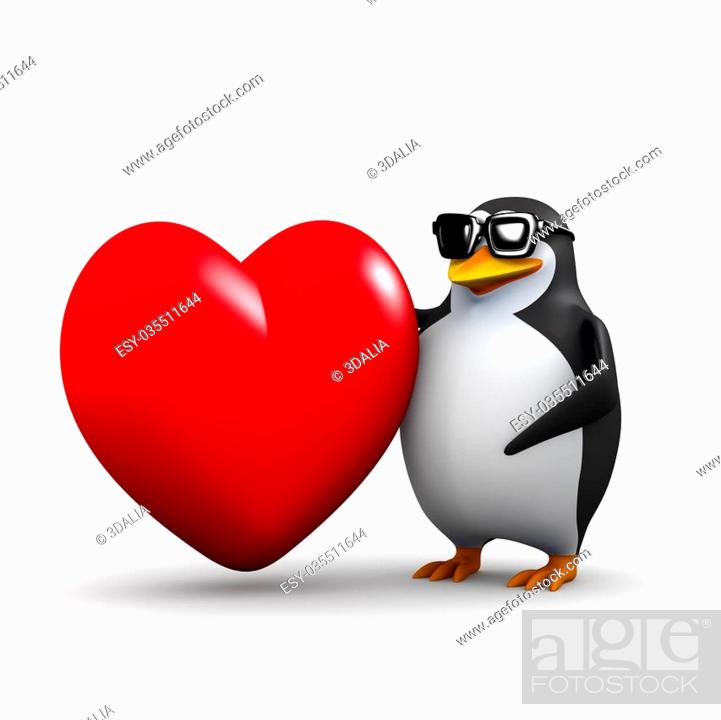 3d render of a penguin standing next to a big red heart, Stock Photo,  Picture And Low Budget Royalty Free Image. Pic. ESY-035511644 | agefotostock