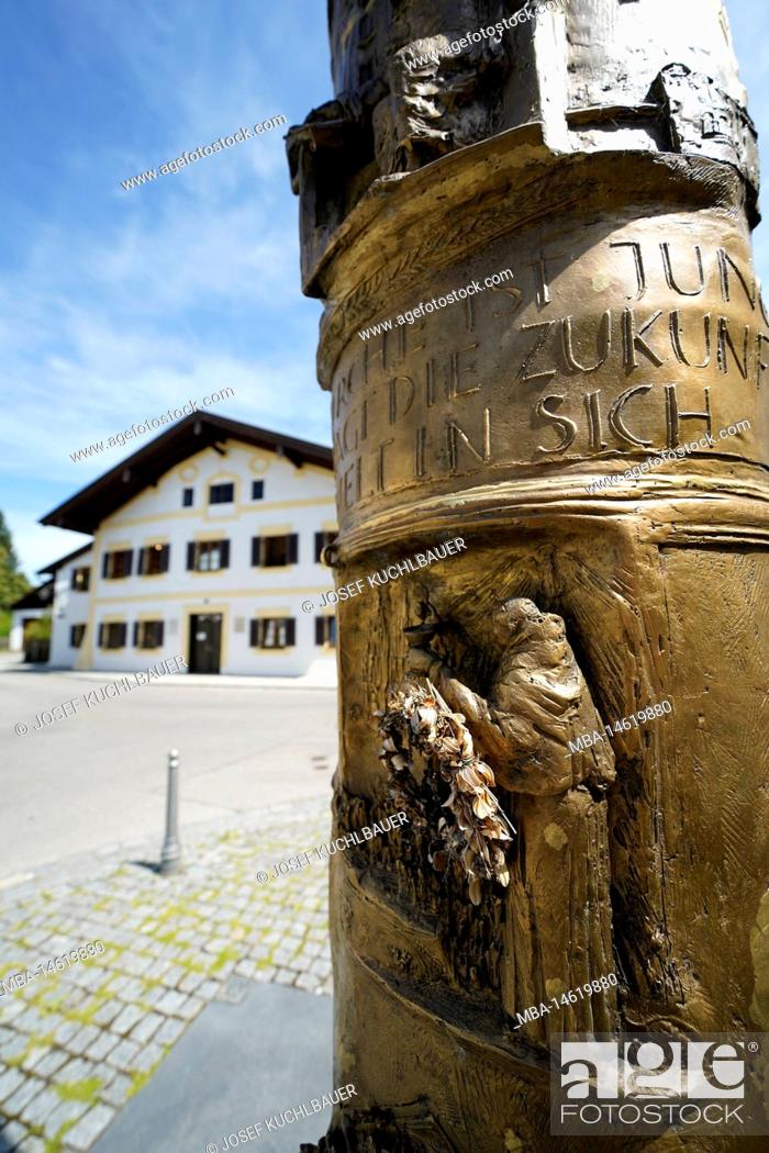Stock Photo: Germany, Bavaria, Upper Bavaria, Altötting district, Marktl am Inn, birthplace of Pope Benedict XVI, Benedict column, detail.