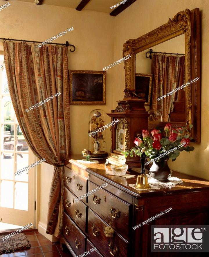 Patterned Curtains And Antique Chest Of, Country Living Curtains