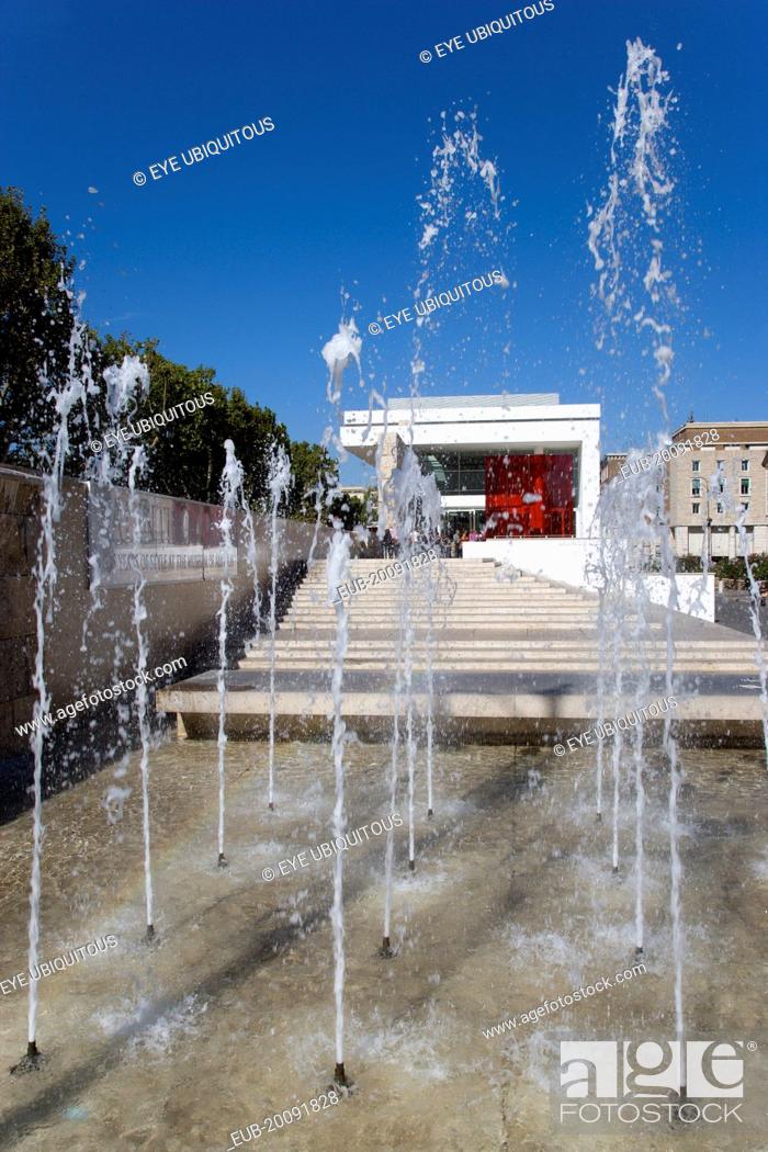 Stock Photo: Lazio Fountains in front of the Ara Pacis The Altar of Peace a monument from 13 BC celebrating the peace created in the Mediteranean by Emperor Augustus after.