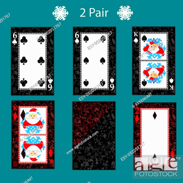 Vecteur de stock: 2 two pair playing card poker combination. vector illustration eps 10. On a green background. To use for design, registration, the websites, dressing, the press.