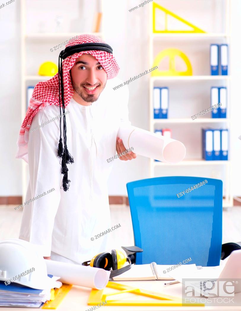 Stock Photo: The arab engineer working on new project.