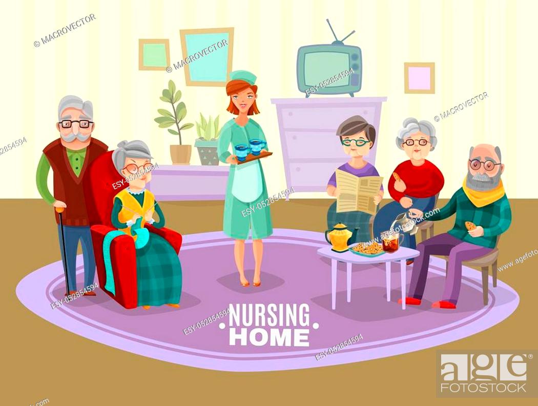 Nursing old people home with tea and newspaper flat vector illustration,  Stock Vector, Vector And Low Budget Royalty Free Image. Pic. ESY-052854594  | agefotostock