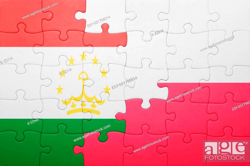 Stock Photo: puzzle with the national flag of tajikistan and poland . concept.