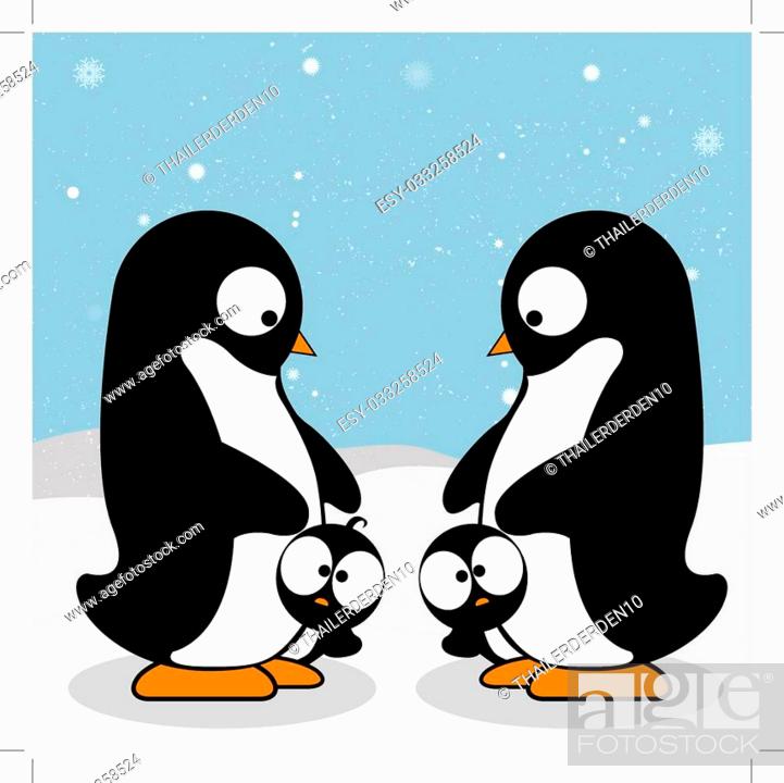 Cute penguins on winter background. Winter Penguins. Cute cartoon penguins,  Stock Vector, Vector And Low Budget Royalty Free Image. Pic. ESY-033258524  | agefotostock