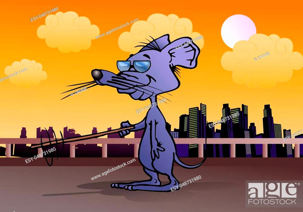 illustration of a cartoon a blind grey Mouse with glasses on city  background, Stock Photo, Picture And Low Budget Royalty Free Image. Pic.  ESY-048731980 | agefotostock