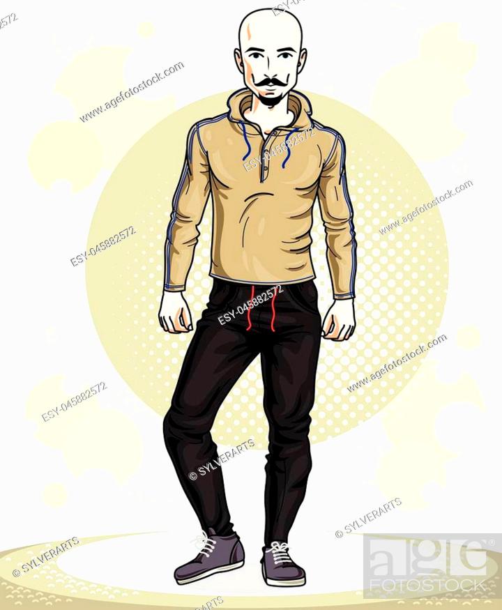 Handsome bald young man standing. Vector illustration of sportsman with  beard and whiskers, Stock Vector, Vector And Low Budget Royalty Free Image.  Pic. ESY-045882572 | agefotostock