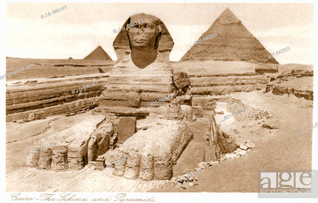 Egypt Photo 1920 c Small Sphinx with Tourists