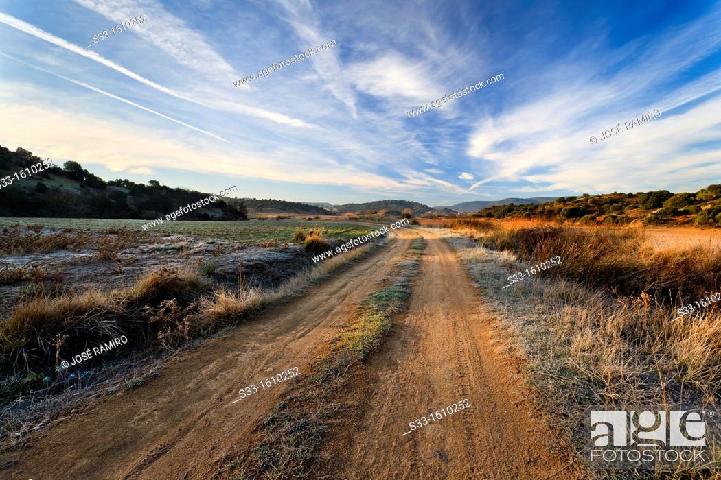 Stock Photo: The Hoz gully road in Viana de Jadraque  Guadalajara  Castilla la Mancha  Spain.