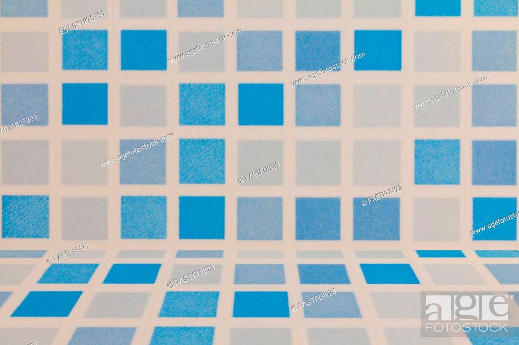Stock Photo: blue and white tile ceramic wall background.