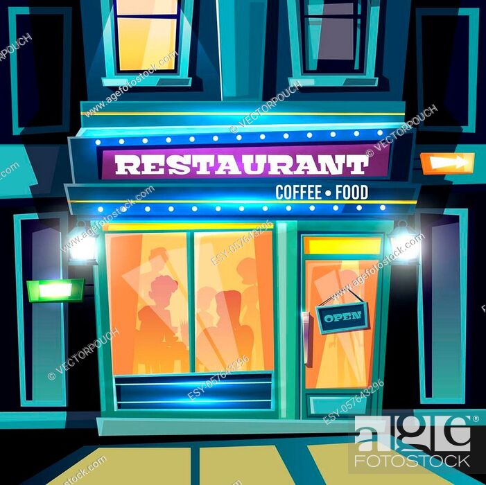 Small restaurant full of visitors at evening time on city street cartoon  illustration, Stock Photo, Picture And Low Budget Royalty Free Image. Pic.  ESY-057643296 | agefotostock