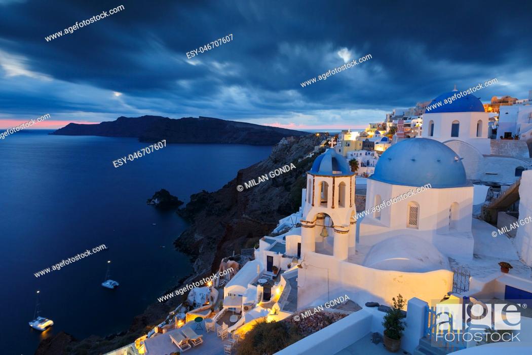 Stock Photo: View of Oia village on Santorini island in Greece. .