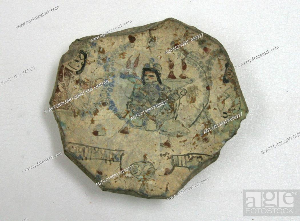 Stock Photo: Islamic, Iranian, Bowl Fragment, late 12th century, composite body with over-glaze polychrome painted decoration, Overall: 4 inches × 4 1/4 inches × 1 inches.