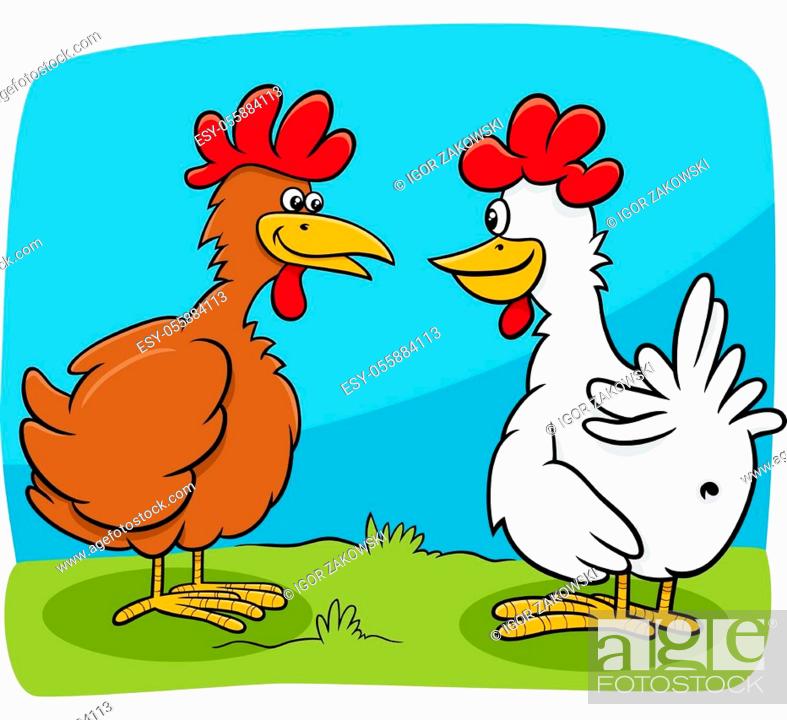 Cartoon illustration of two hens farm birds characters talking, Stock  Vector, Vector And Low Budget Royalty Free Image. Pic. ESY-055884113 |  agefotostock