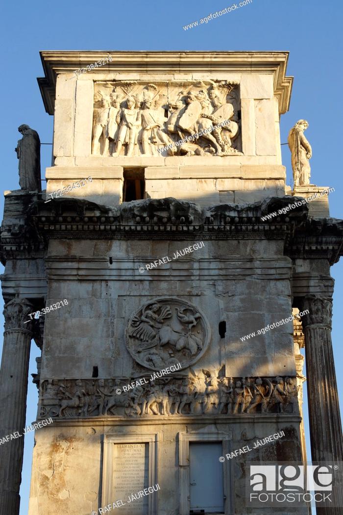 Stock Photo: Rome (Italy). Side of the Arch of Constantine in the city of Rome.
