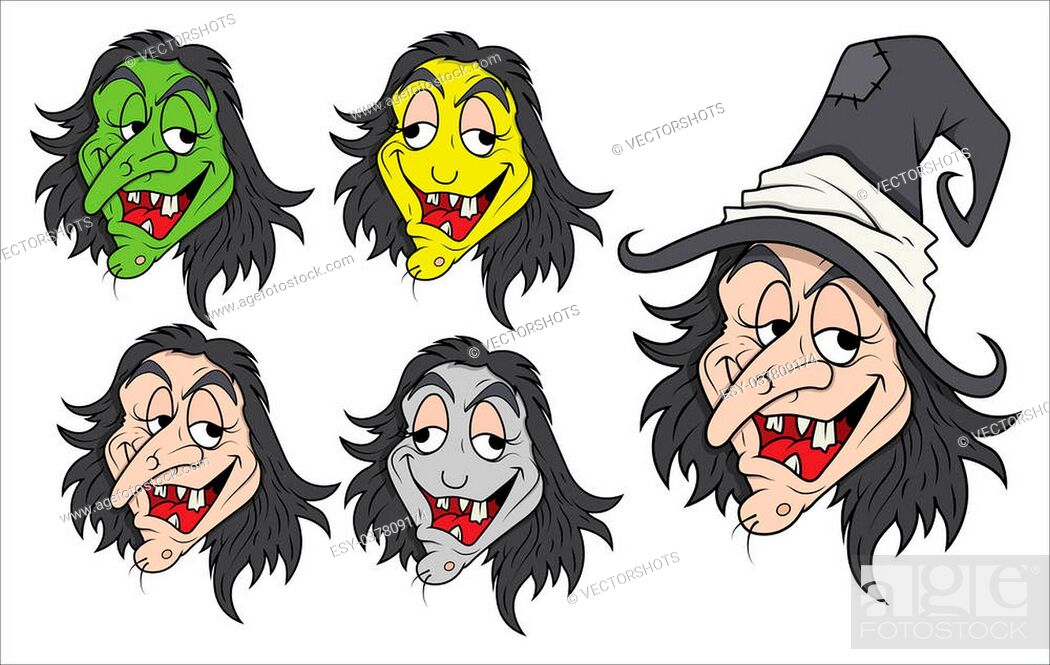 Drawing Art of Set of Funny Evil Witch Vectors, Stock Vector, Vector And  Low Budget Royalty Free Image. Pic. ESY-037809174 | agefotostock