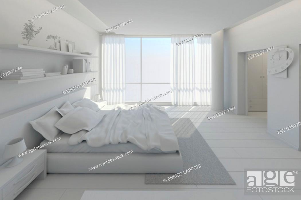Stock Photo: 3D Interior rendering of a modern bedroom.