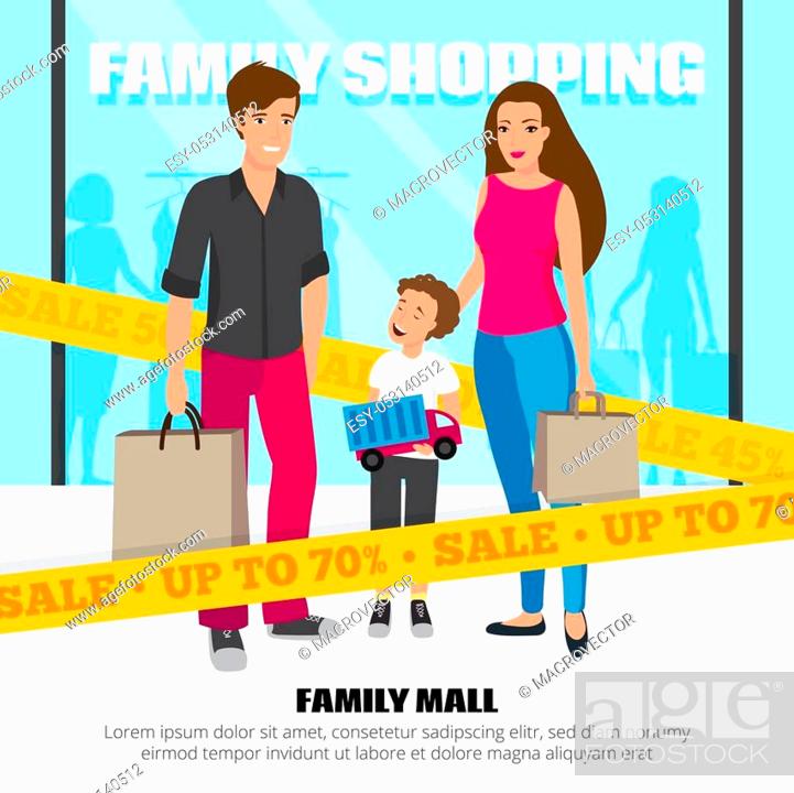 Happy people doing family shopping in mall cartoon vector illustration,  Stock Vector, Vector And Low Budget Royalty Free Image. Pic. ESY-053140512  | agefotostock