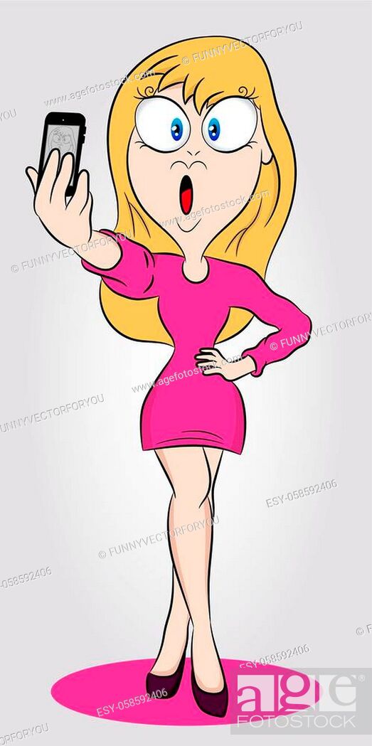 Funny cartoon positive blond-haired woman taking selfie doing duck face,  Stock Vector, Vector And Low Budget Royalty Free Image. Pic. ESY-058592406  | agefotostock