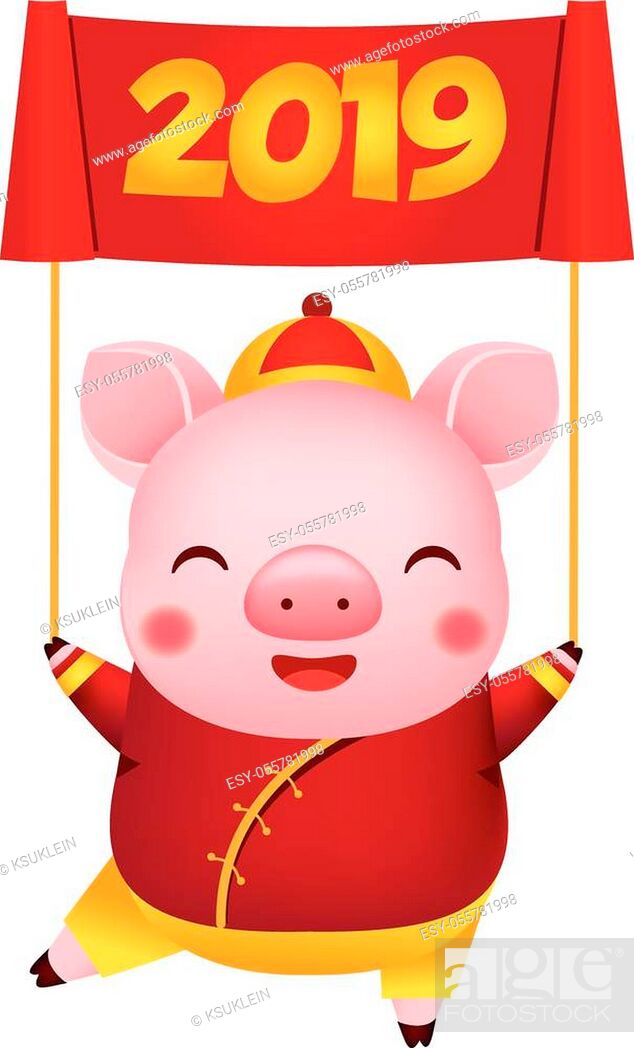 Happy Chinese new year. Cute Cartoon dancing pig in traditional costume  hold 2019 greeting scroll, Stock Vector, Vector And Low Budget Royalty Free  Image. Pic. ESY-055781998 | agefotostock