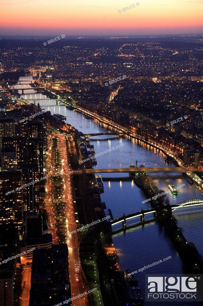 Stock Photo: Aerial view of Paris with River Seine in foreground. Paris. France.