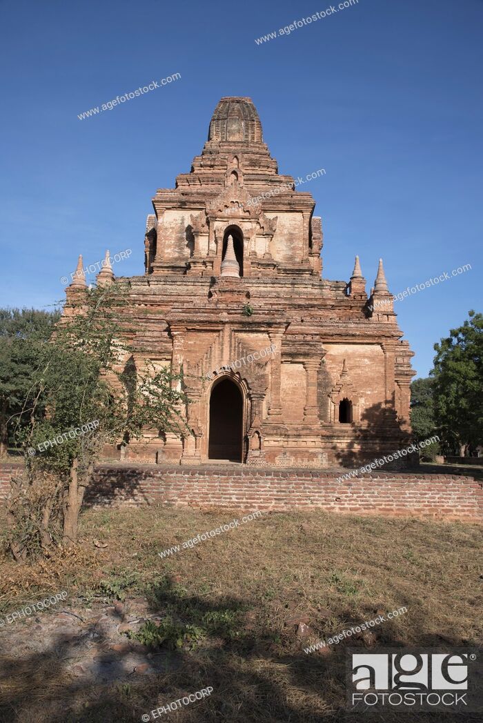 Stock Photo: Myanmar: Bagan- General-View from South of Ywa Haung temple, circa 13th. Century A. D.
