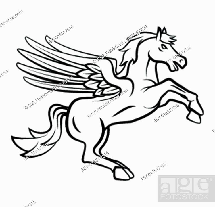 Vector illustration of a pegasus, flying horse with wings. Used for  coloring book, coloring pages, etc 21552424 Vector Art at Vecteezy