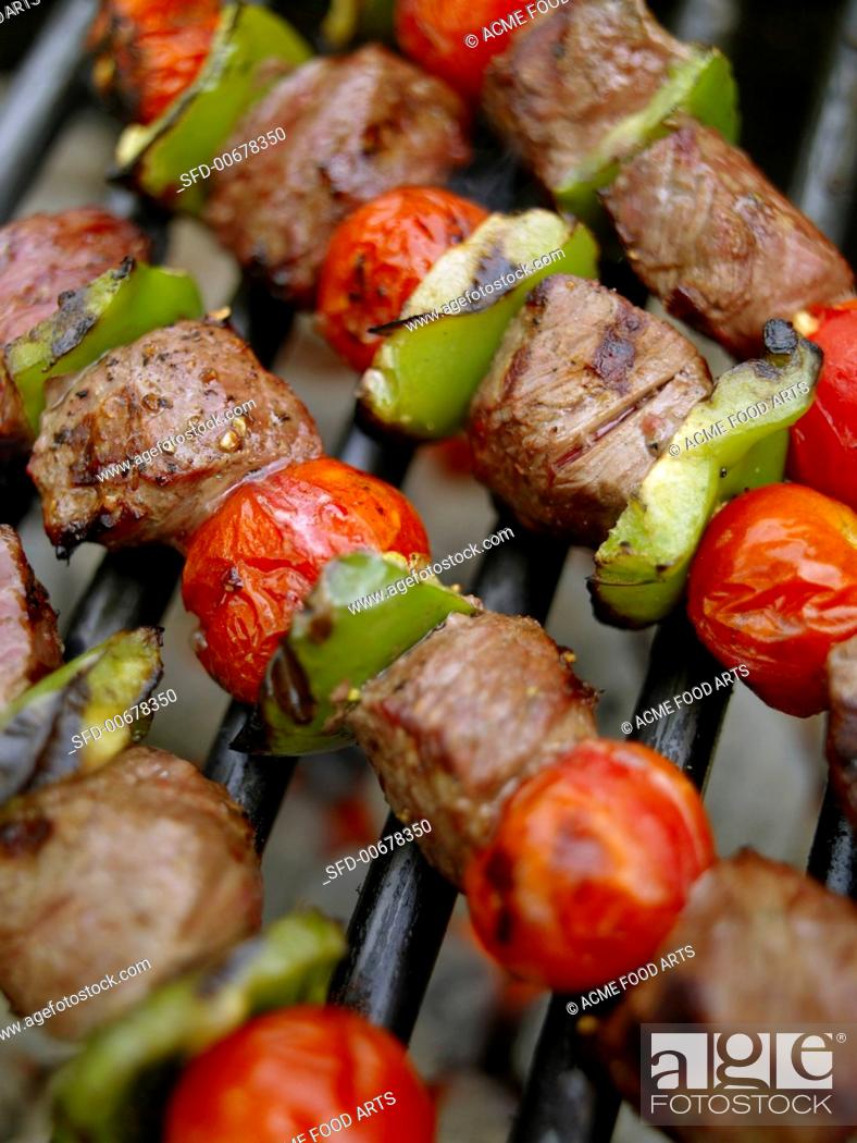 Stock Photo: Beef Kabobs on the Grill.