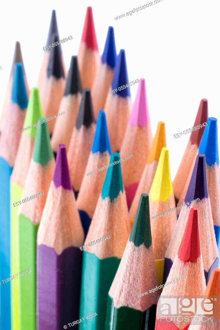Stock Photo: Color pencils of various color on a white background.